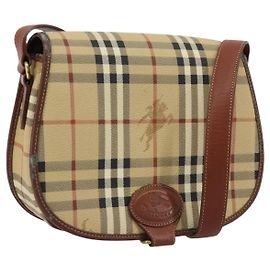 Borsa a Spalla Burberrys Nova Check in Pelle PVC Beige Oro Auth 176693