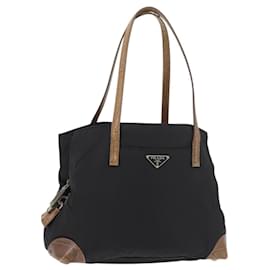 Borsa Tote Prada in nylon nero argento Auth 176297