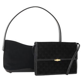 Borsa a Spalla Salvatore Ferragamo in Camoscio 2 Set Nero Auth ti3904