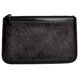 Vintage Celine Pony-Haar und Lackleder Reißverschlussbeutel Braun - Céline