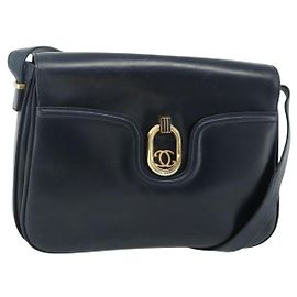 Gucci Borsa a Spalla in Pelle Blu Navy Oro Auth 177154