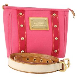 Cinto LOUIS VUITTON em lona e couro 2 peças Rosa Bege LV Auth ti3901