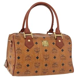MCM Vicetos Logogram Borsa a Mano PVC Pelle Marrone Oro Auth 175062