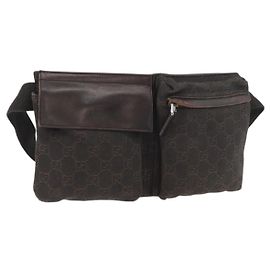 Borsa a vita GG Canvas Gucci Marrone Scuro Argento 28566 Auth 176378