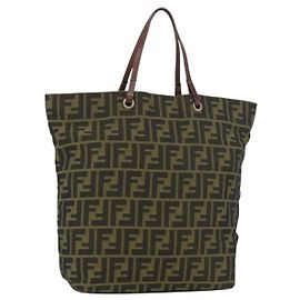 Borsa a mano in tela Zucca FENDI marrone nero Auth 176194