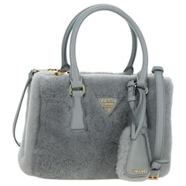 PRADA MONTONE Borsa a Spalla in Pelliccia Sintetica Galleria Fur 2way Grigio Oro Auth ki6631M