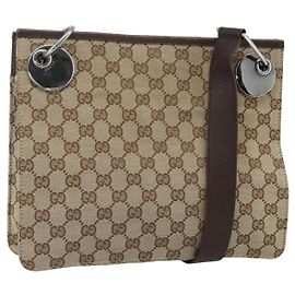 Borsa a Spalla GG Canvas Gucci Beige Argento 120841 Auth ep14120