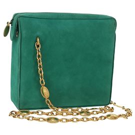 Christian Dior Ketten-Schultertasche aus Wildleder Grün Gold Auth BA12278V