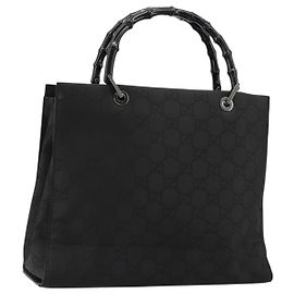 Borsa a mano in tela GG Gucci con bambù in nylon nero e argento 002 1010 Auth ep14182