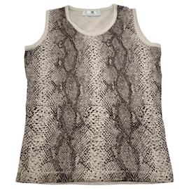 Top sin mangas de punto con estampado de piel de serpiente vintage Givenchy Boutique crema marrón M