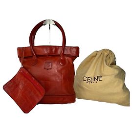 Céline Vintage Celine Triomphe Crest Krokodil-Prägung Leder Tote Rot
