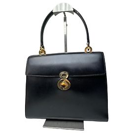 Schwarze Leder-Handtasche mit Vintage Gucci Tiger's Eye Cabochon