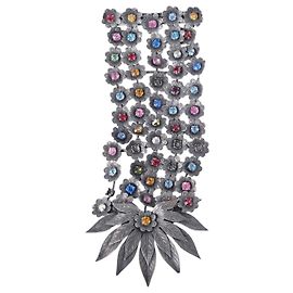 Autre Marque Vintage Blumenbrosche mit mehrfarbigen Kristallen