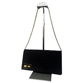 Clutch da sera in satin vintage Dior CD Logo con catena nera