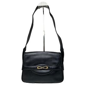 Borsa a spalla con pattina in pelle liscia Gucci Vintage Nera