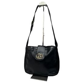 Vintage Gucci Schultertasche aus glattem Leder schwarz