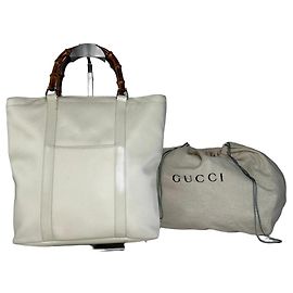 Borsa tote in tela Gucci vintage con manico in bambù avorio