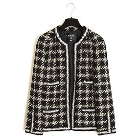 Chaqueta de Lana Chanel de los años 90 FR40 Cuadros en Blanco y Negro Chaqueta Icónica UK12 US10