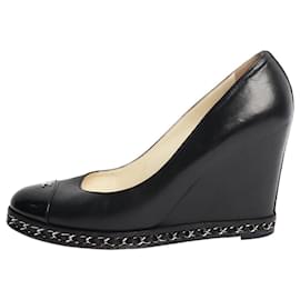 Chanel Pumps con zeppa in pelle nera - taglia EU 39