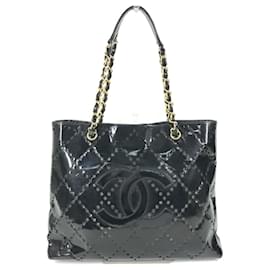 Borsa tote in pelle smaltata nera Chanel