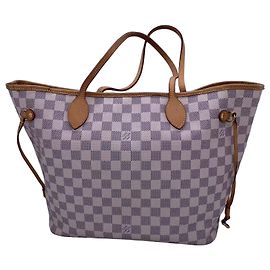 Borsa Louis Vuitton Neverfull Bianca a Quadri in Pelle