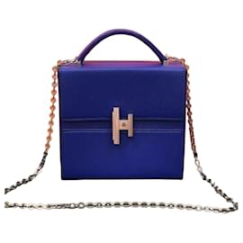 Borsa Hermès Cinhetic blu elettrico in pelle di capra