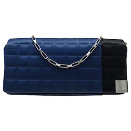 BAG A MANO VINTAGE CHANEL POCHETTE CHOCOLATE BAR BORSA A SPALLA SATIN BLU