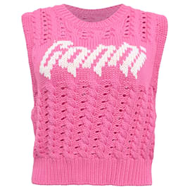 Ganni Logo Strick-Cropped-Weste aus rosa Viskose