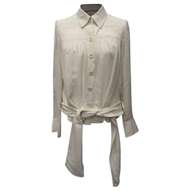 Blusa de seda marfil con lazo en la cintura y botones Chloé