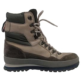  Moncler Lace-Up Hiking Boots in Brown Leather and Suede