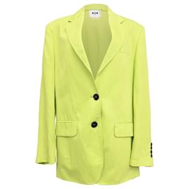 Msgm Blazer de botão único com bolsos em linho verde limão