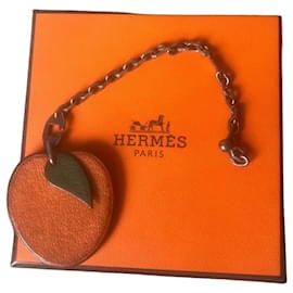 Hermès L'Orange Leather Bag Charm Silver Chain
