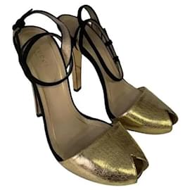 Sandali Gucci Oro Metallizzato e Suede Nero Taglia 39
