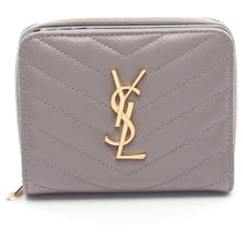Portefeuille bi-fold en cuir gris Yves Saint Laurent