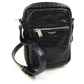 Borsa a spalla in pelle nera stampata Saint Laurent