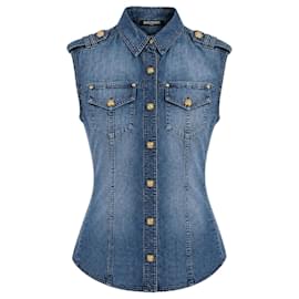 Camisa sin mangas de denim Balmain azul