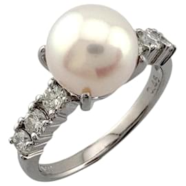 Platinbandring mit Diamant und Perle - Autre Marque