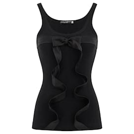 Top in seta e cotone a coste Dolce & Gabbana con fiocco in velluto Nero