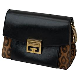 Borsa a spalla piccola Givenchy GV3 in pelle nera e suede leopardato