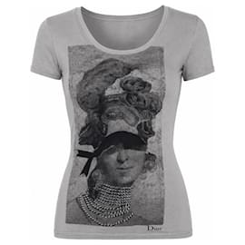 Camiseta Christian Dior con estampado gráfico gris de seda y viscosa
