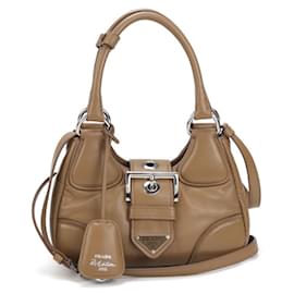 Borsa a mano in pelle nappa marrone Prada