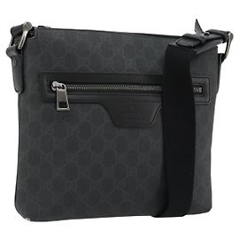 Bolso de Hombro GG Supreme PVC Negro Plata de GUCCI 387514 Auth 175909