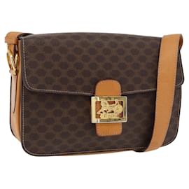 Céline Borsa in tela Macadam Celine con motivo carrozza in PVC pelle marrone oro Auth 177443A