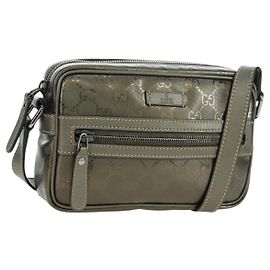 GUCCI GG Implementation Schultertasche PVC Grau Silber 201447 Auth am11476V