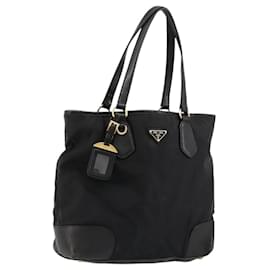 PRADA Tote Bag aus Nylon und Leder in Schwarz Gold Auth am11435