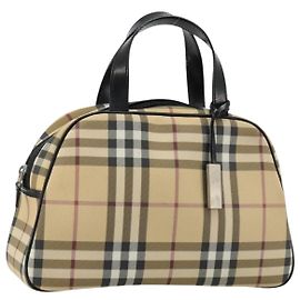 Borsa Boston in PVC Nova Check di Burberry Beige Argento Auth ep14044