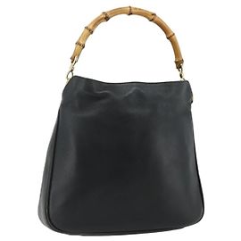 Borsa a mano in pelle Gucci Bamboo nera e oro 001 2404 Auth ep14183