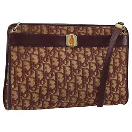 Borsa a Spalla in Tela Trotter Christian Dior Rossa Oro Auth 168852