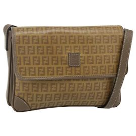 FENDI Zucchino Canvas Schultertasche Beige Gold Auth 176651