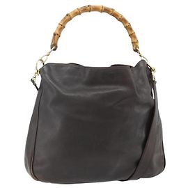 Borsa a mano in pelle GUCCI Bamboo 2way Marrone Oro 001 2058 1577 0 Auth bs34732